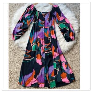 FRNCH Paris Jenine Floral Long Sleeve Midi Maxi Dress Multicolour Size XS